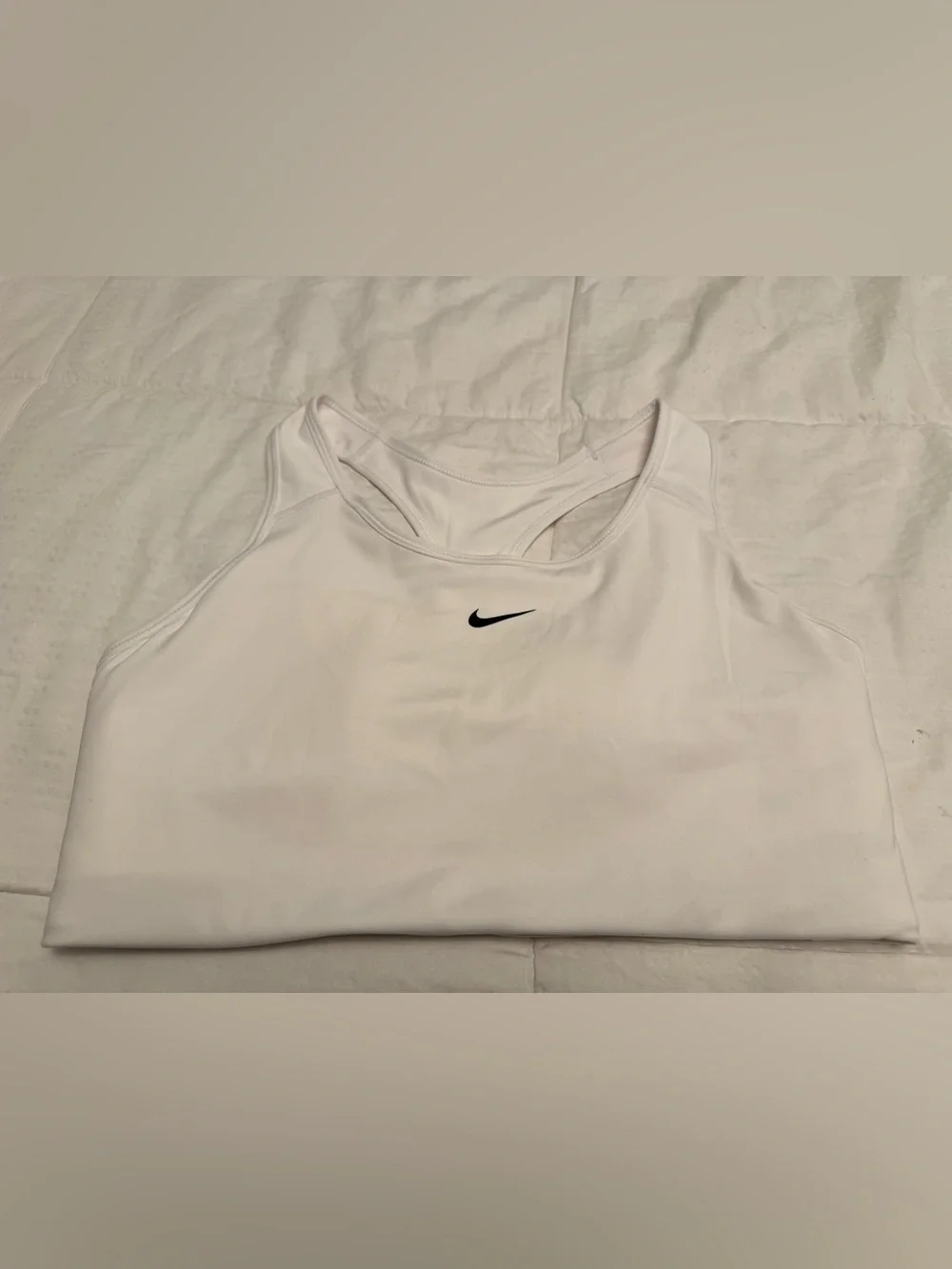 Nike White Racerback Sports Bra with Black Swoosh